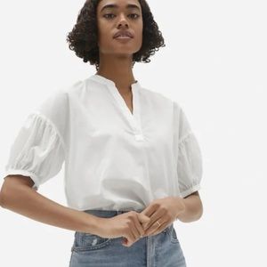 Everlane Size 0 Split Neck Puff Sleeve Air Shirt Top Blouse White